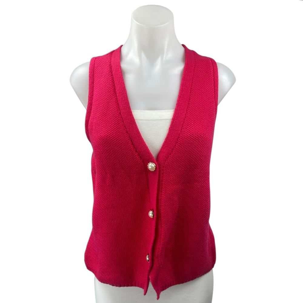 Love by Design Pink Sleeveless Pearl Button V-neck Knit Sweater Vest Tank Top XL